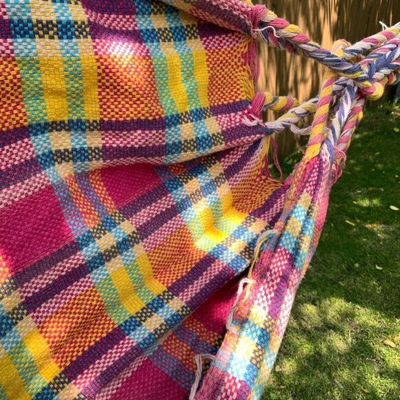 handmade cotton colourful hammock plaid pink yellow green gingham tartan‎ purple - Picture 5 of 7